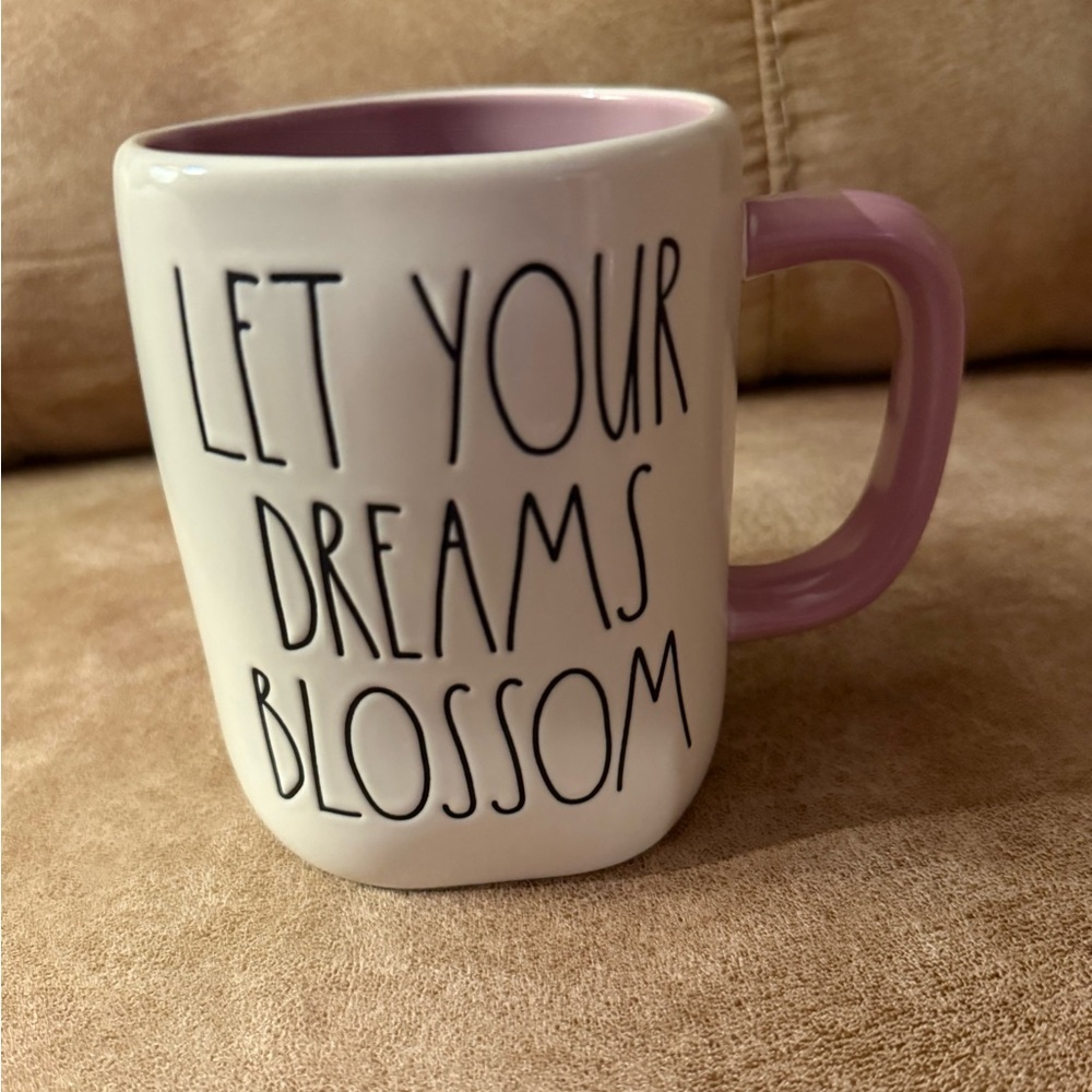 Rae Dunn "LET YOUR DREAMS BLOSSOM" Mug Lavender Handle & Interior Farmhouse Cute